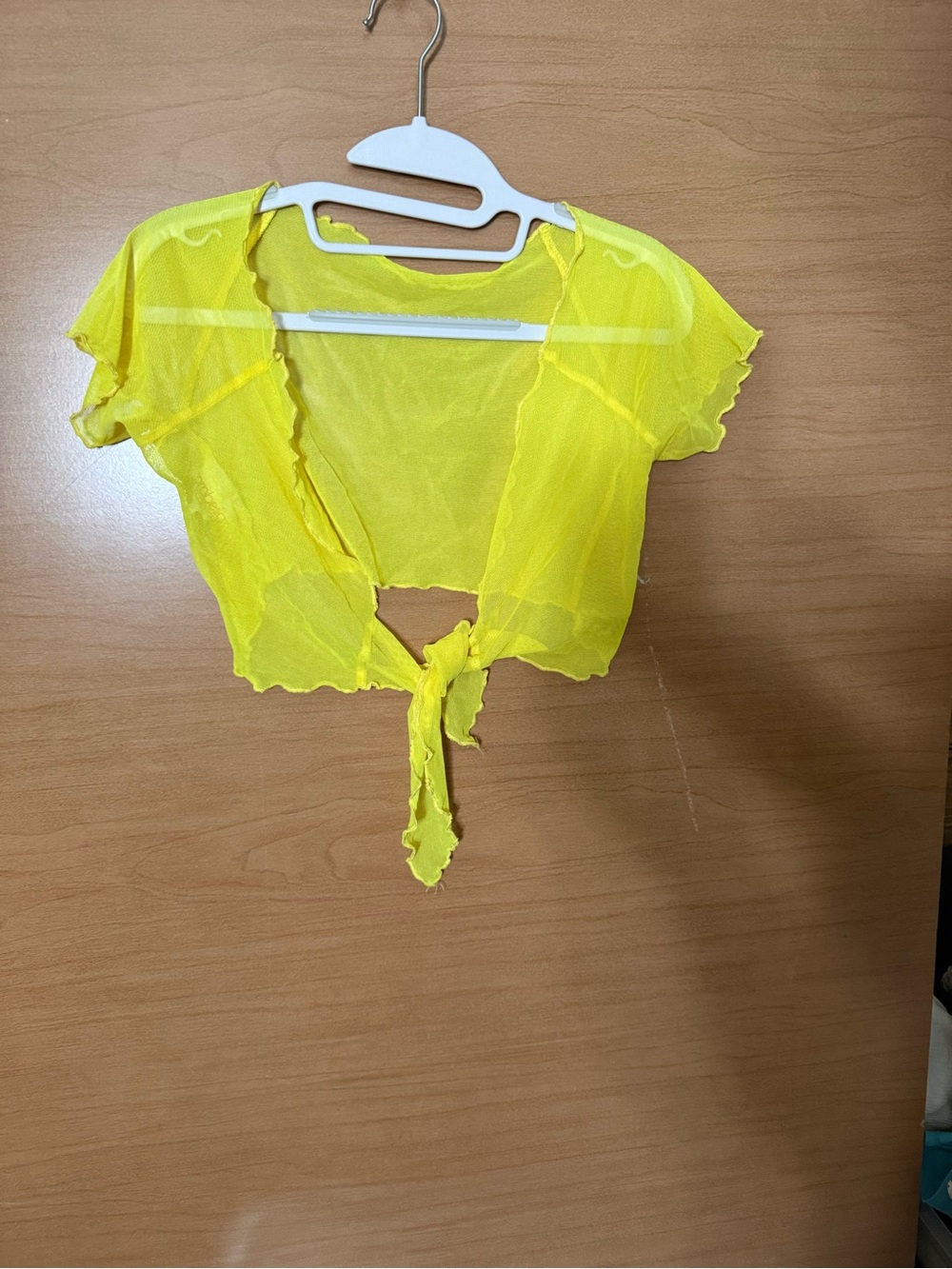 Sheer Tie-Front Crop Top - Yellow